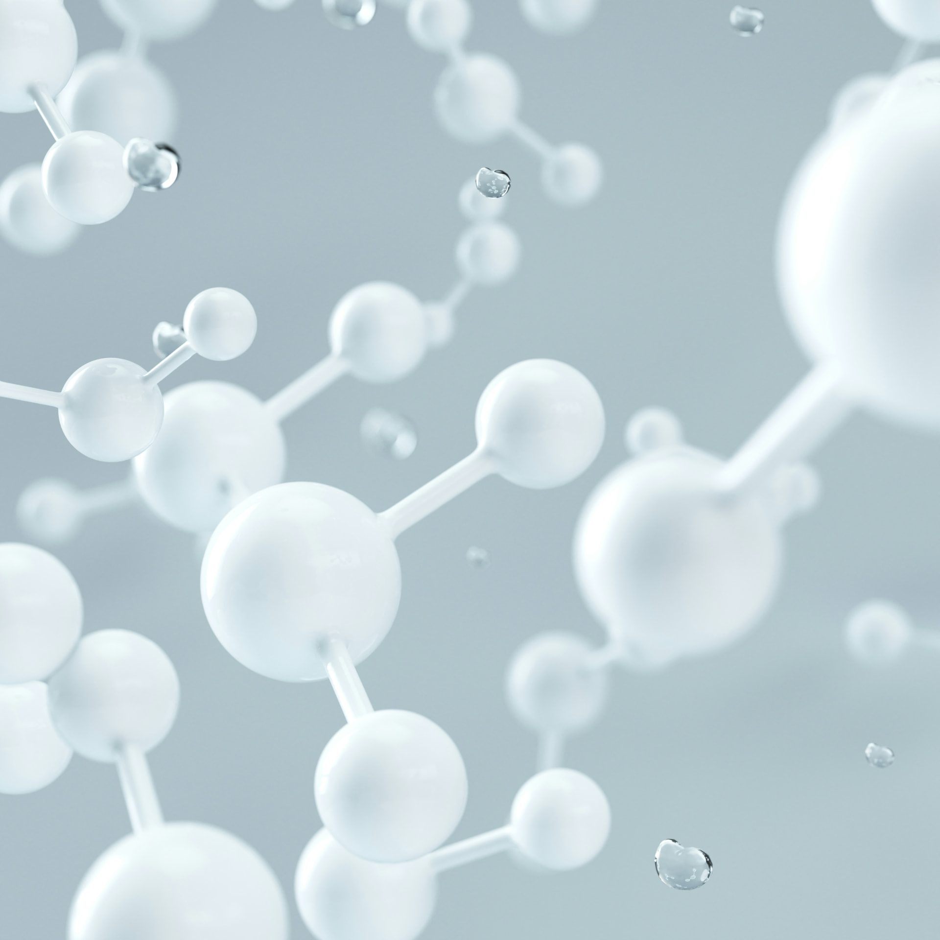 Abstract white molecular structures representing peptide signaling molecules